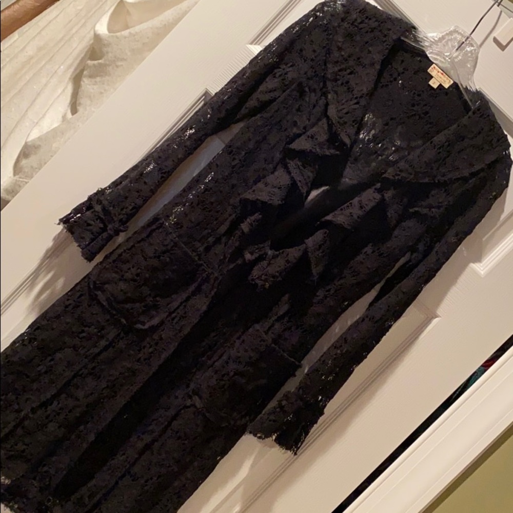 Black lace trench style blouse